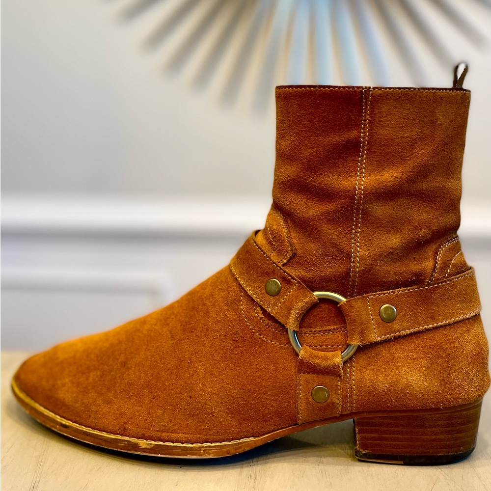 YSL Wyatt Harness Boot. Suede zipper Chelsea Boot